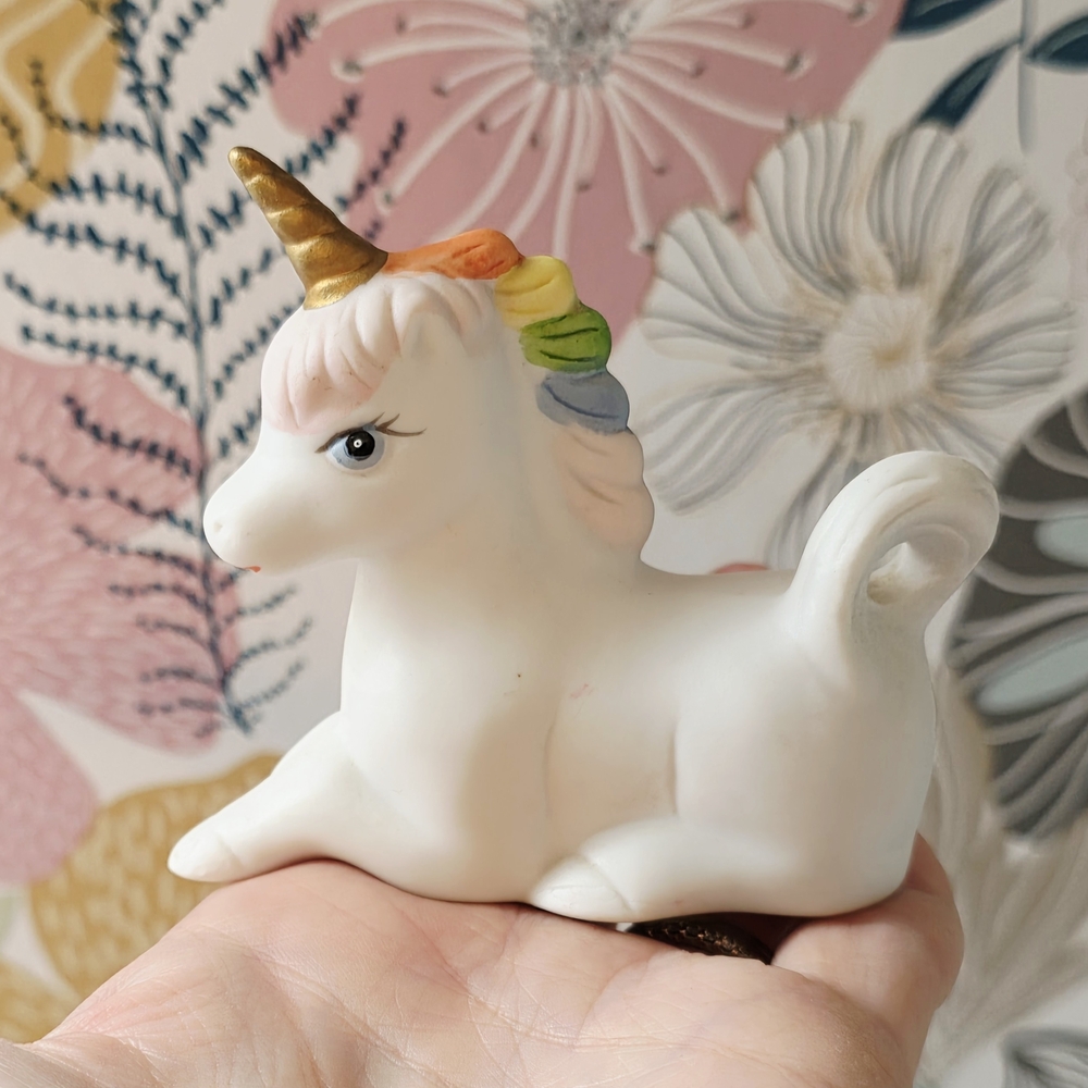 Porcelain Unicorn Figurine with Rainbow Mane